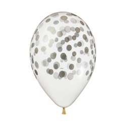 Balony konfetti srebrne 13"/5 szt 31919 transparentne