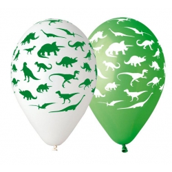 Balony gumowe dinozaury 12"/5 szt 30610 zielone, białe, żółte, pomarańczowe
