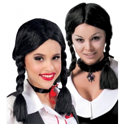 Peruka z warkoczami czarna 04210