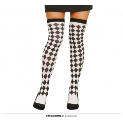 Pończochy białe czarne w romby 18658