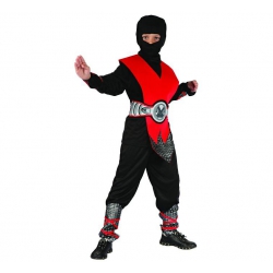 Strój Ninja czerwony 130/140 cm 67159  bluza, spodnie, ochraniacz, pas kaptur, nakładki na ręce i nogi