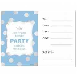 Zaproszenia niebieskie 6 szt. 63169 w srebrne grochy