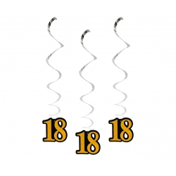 Dekoracja wisząca 18 urodziny 13100 złota 3 szt. 14 cm